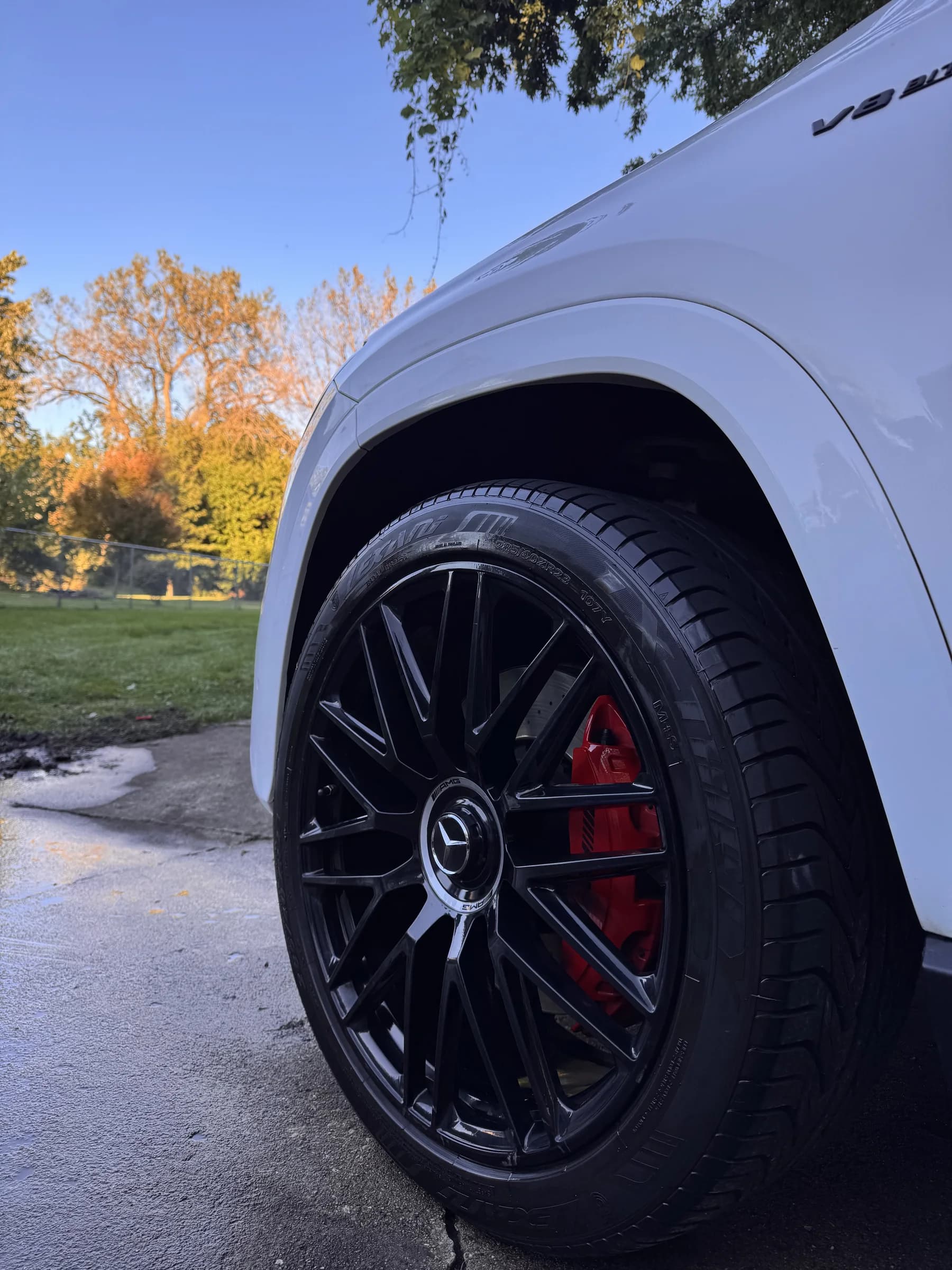 Close-up of a Mercedes-Benz GLS wheel after a wheel detail